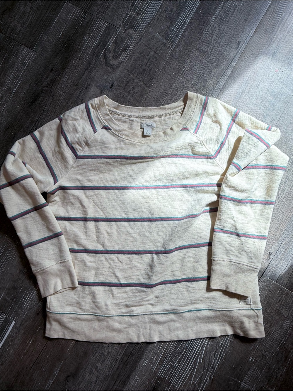 L.L. Bean Cream Stripe Crewneck Sweatshirt with Multicolor Lines